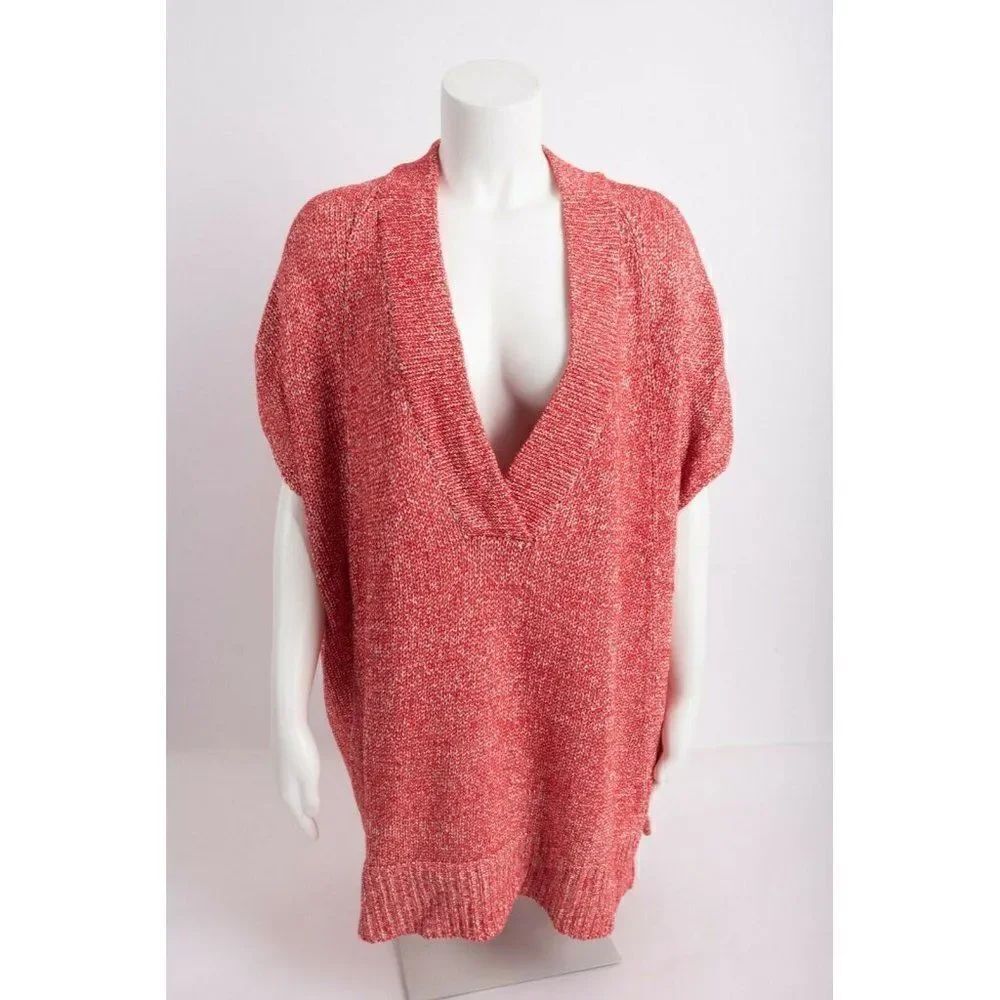 Zara Womens Sweater Knit Poncho Top M Red White